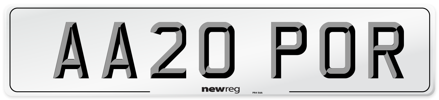 AA20 POR Number Plate from New Reg